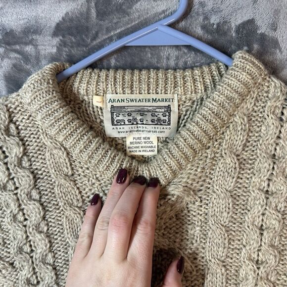 Aran Sweater Market Men’s New Marino Wool Chunky Cable Knit Fisherman Large - Picture 2 of 6